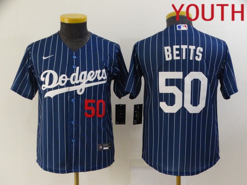 Youth Los Angeles Dodgers #50 Betts Blue Stripe Throwback Nike 2022 MLB Jerseys